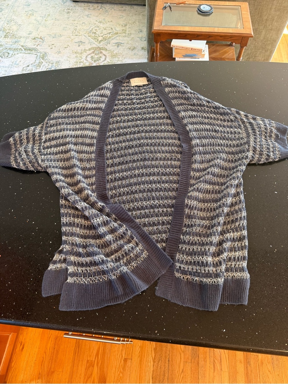 Open-Front Hinge Navy & Light Gray Knit Women's Cardigan Sweater